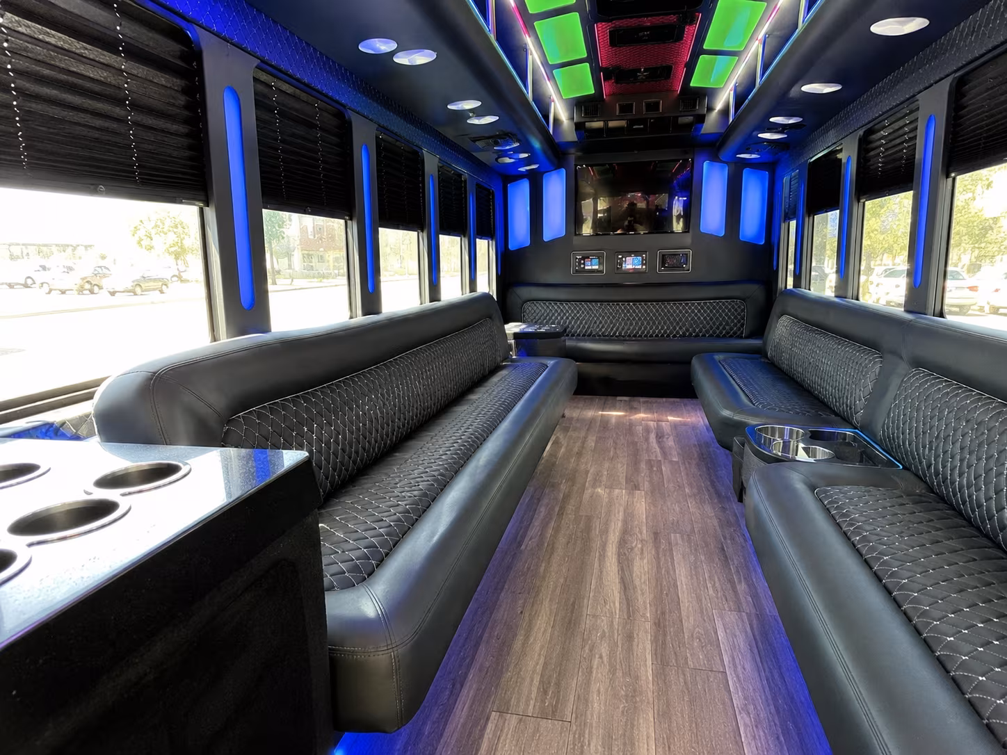 blaine 15 passenger party bus inside