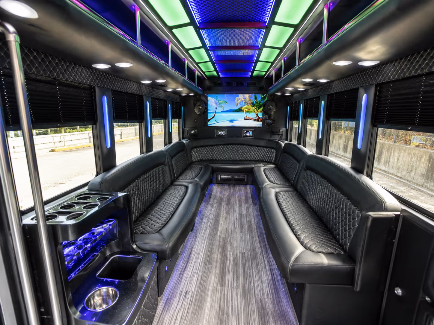 blaine 18 passenger party bus inside