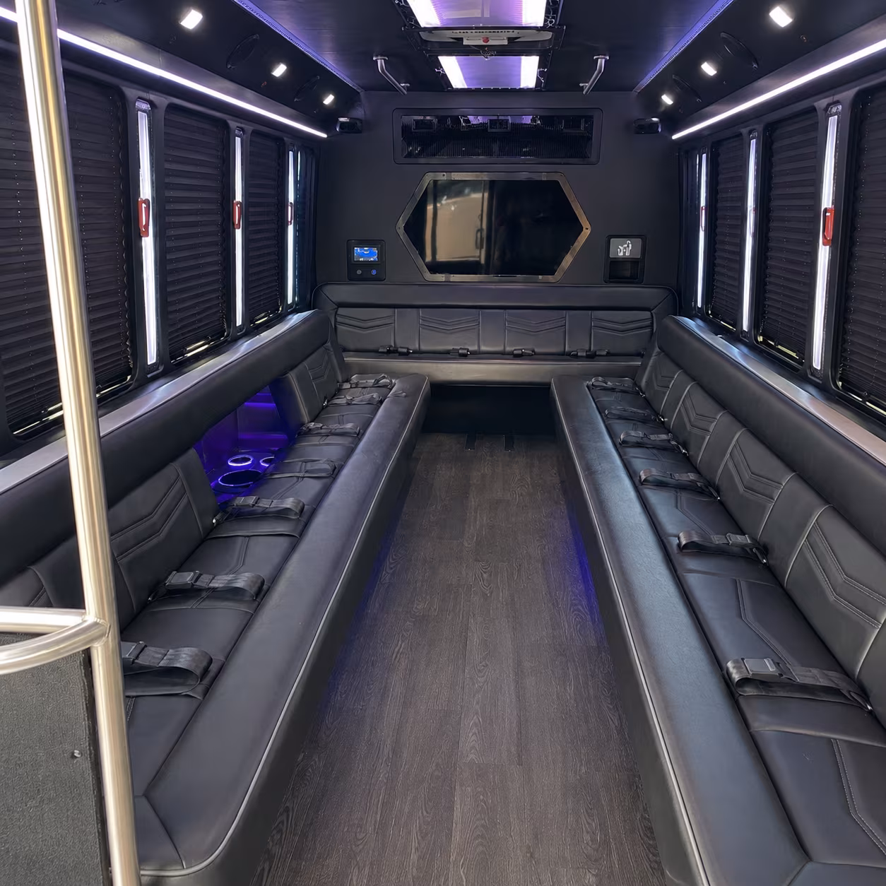 blaine 18 passenger party bus interior