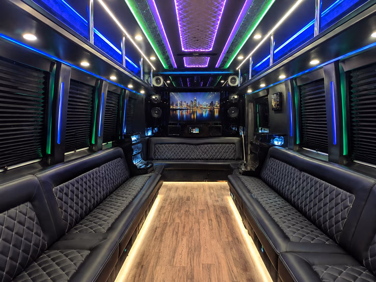 blaine 25 passenger party bus interior
