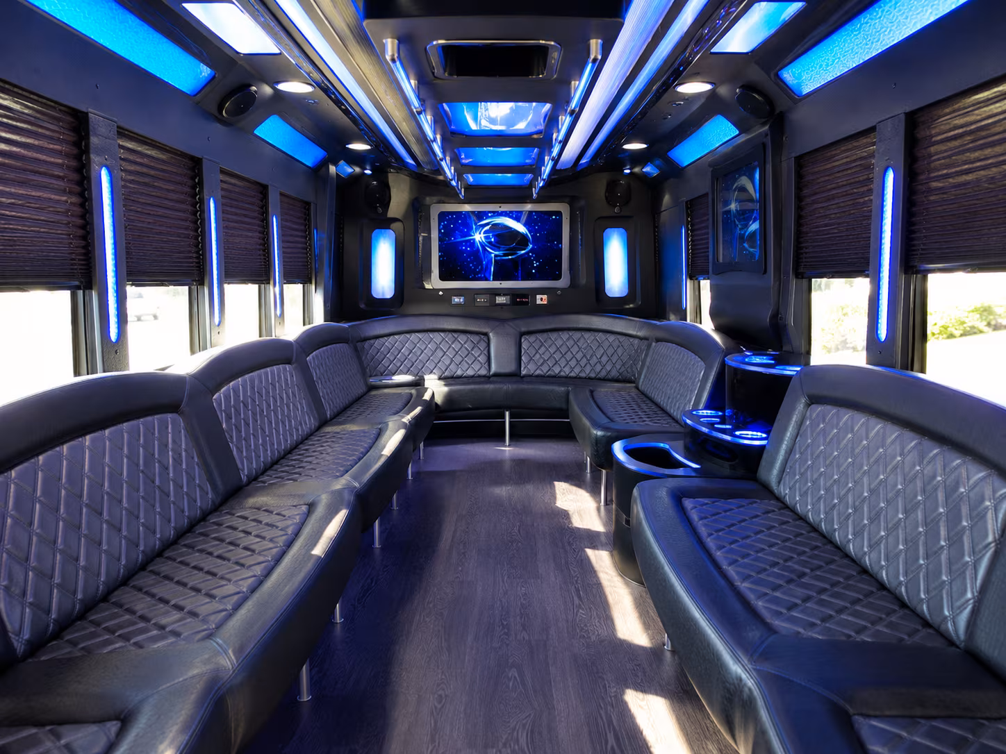 blaine 28 passenger party bus inside