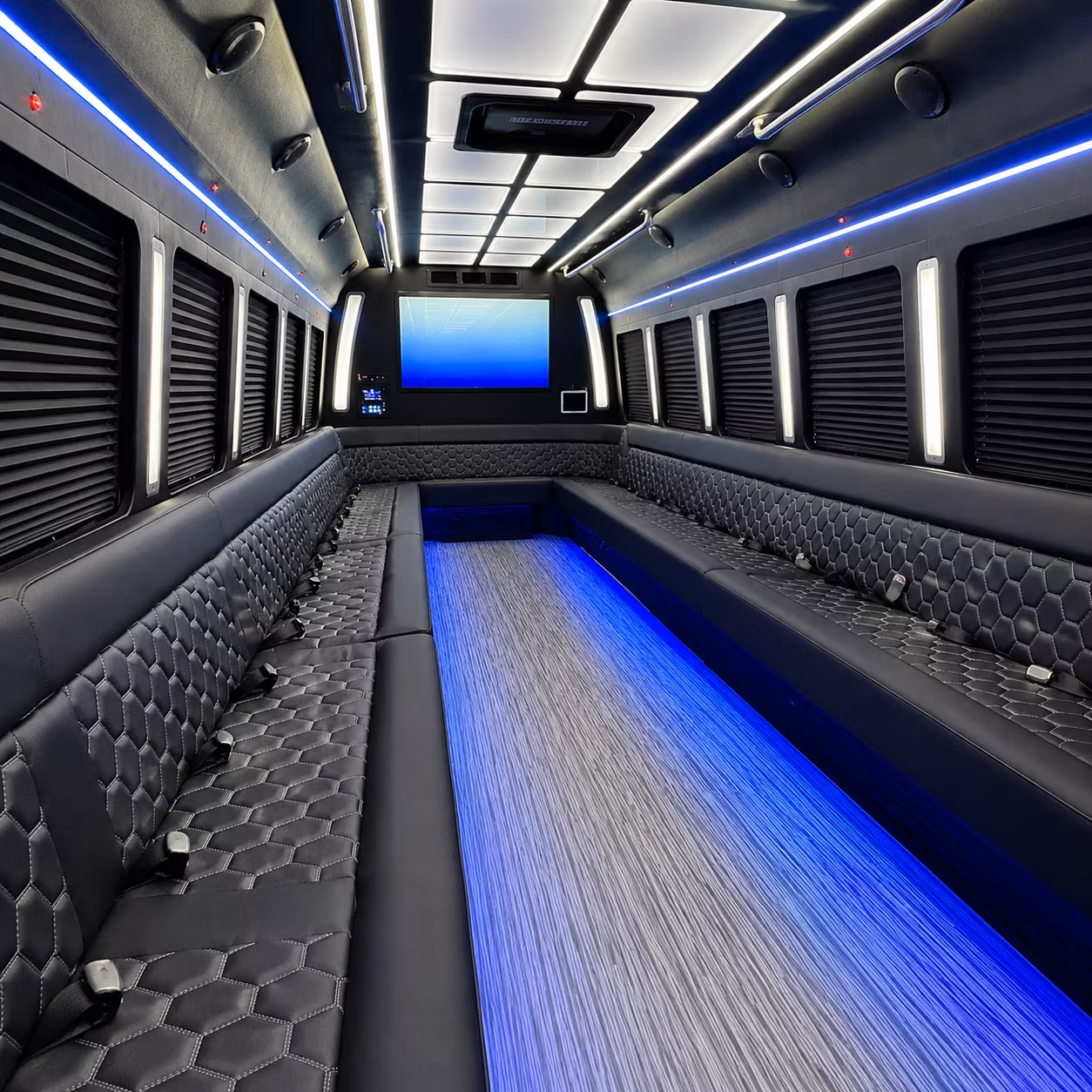 blaine 50 passenger party bus inside