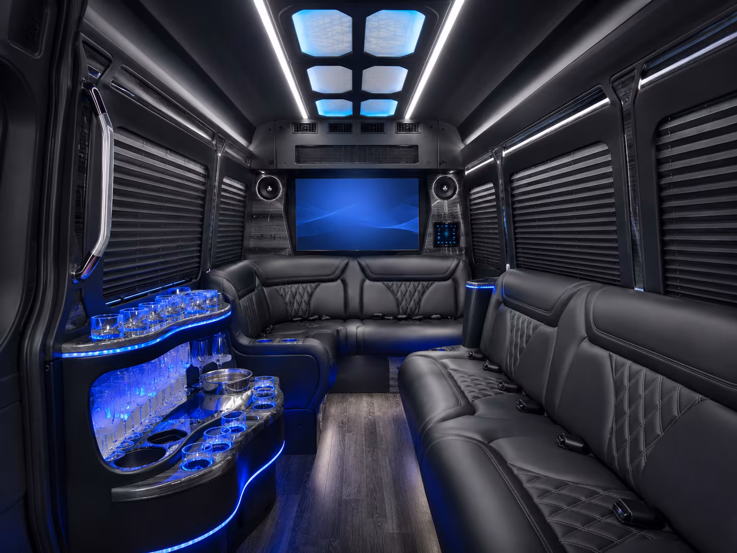 blaine 50 passenger party bus interior
